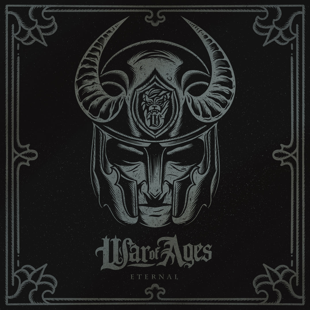 A silver, ornate horned helmet with a masked face is shown on a dark background. Below, War Of Ages and Eternal Album appear in stylized text for the 15 Year Anniversary Edition from War Of Ages.