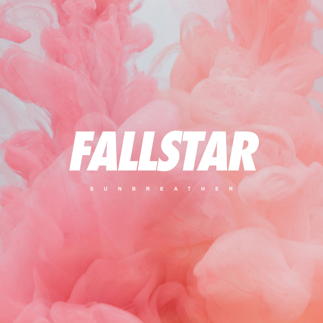 Pink and orange clouds create a dreamy, chromatic backdrop behind bold white Fallstar text, capturing an ethereal, cloud-like atmosphere.