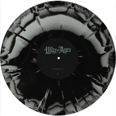 A black and white splatter vinyl by War Of Ages celebrates the Eternal 15 Yr Anniversary, featuring Eternal in white text on side A.